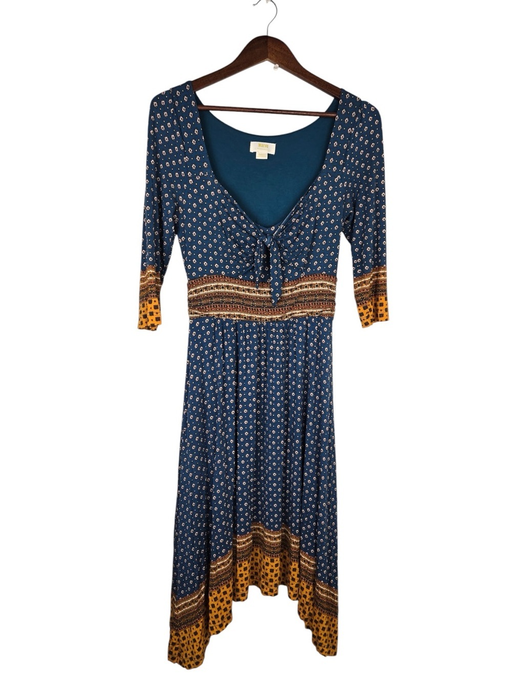 Anthropologie Maeve Blue Boho Tie Front Handkerchief Midi Dress S - Picture 5 of 9
